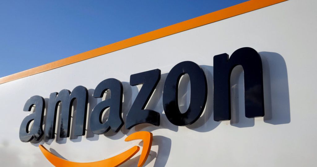 FILE PHOTO:    The logo of Amazon is seen at the company logistics centre in Boves